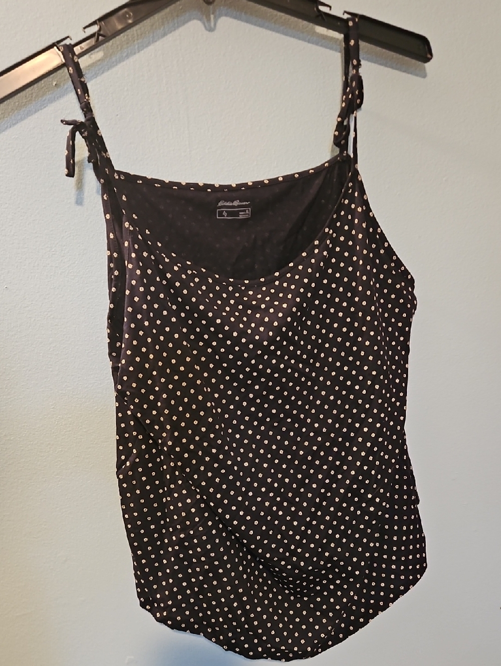Eddie Bauer Black Cami Tank with White Daisies and Tie Straps